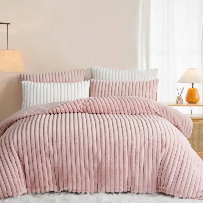 Stripe Rabbit Plush Duvet Cover Sets