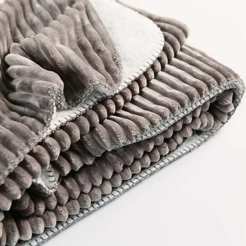 Stripe Flannel Sherpa Plush Blanket