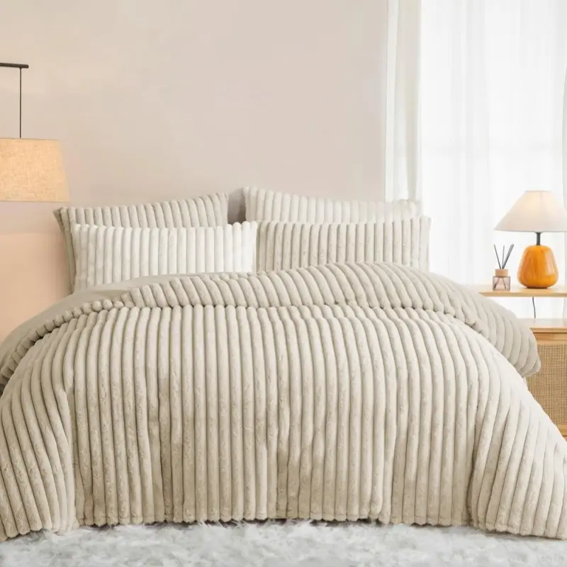 Stripe Rabbit Plush Duvet Cover Sets