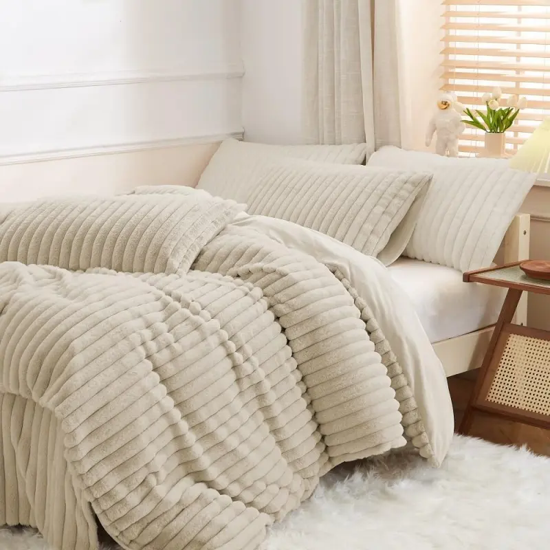 Stripe Rabbit Plush Duvet Cover Sets